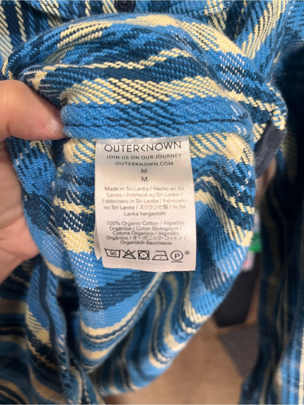 Outerknown Blue and Yellow Plaid Button Down Shacket Medium - Picture 5 of 10
